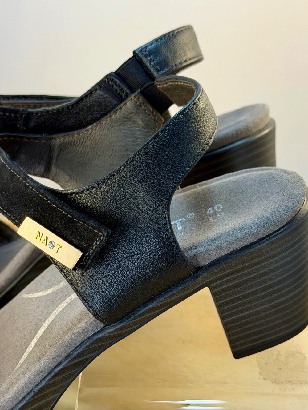 Naot Black Leather  and Suede Two-Strap Comfort Sandals - Picture 8 of 15